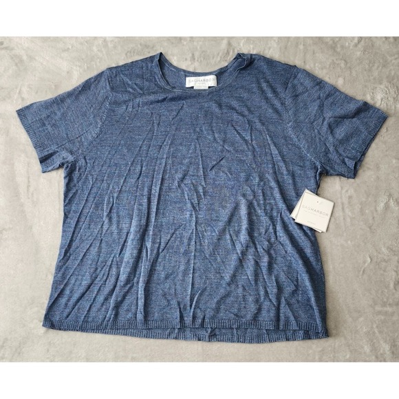 Sag Harbor Sweaters - Sag Harbor Womens 2XL Blue Mock Neck Short Sleeve Knit Top New